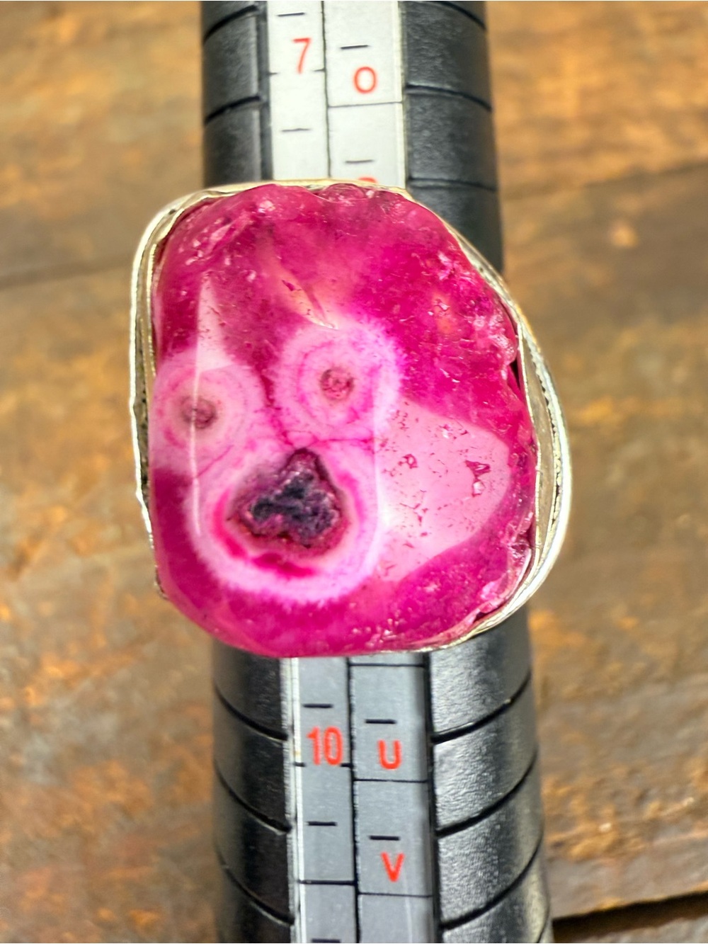 925 Sterling Silver Pink Druzy ring.